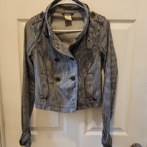 Abercrombie & Fitch Navy and White Striped Trench Coat